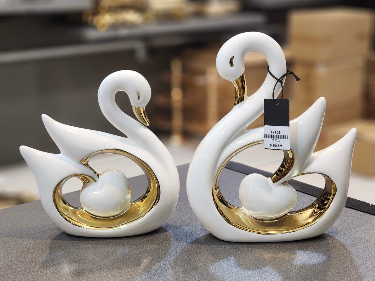 Elegant Ceramic Swan Pair with Gold Accents