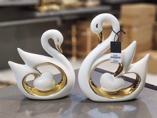 Elegant Ceramic Swan Pair with Gold Accents