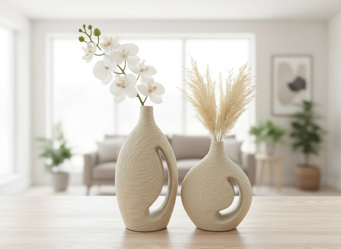 Modern Beige Ceramic Vase ( White & Cream )