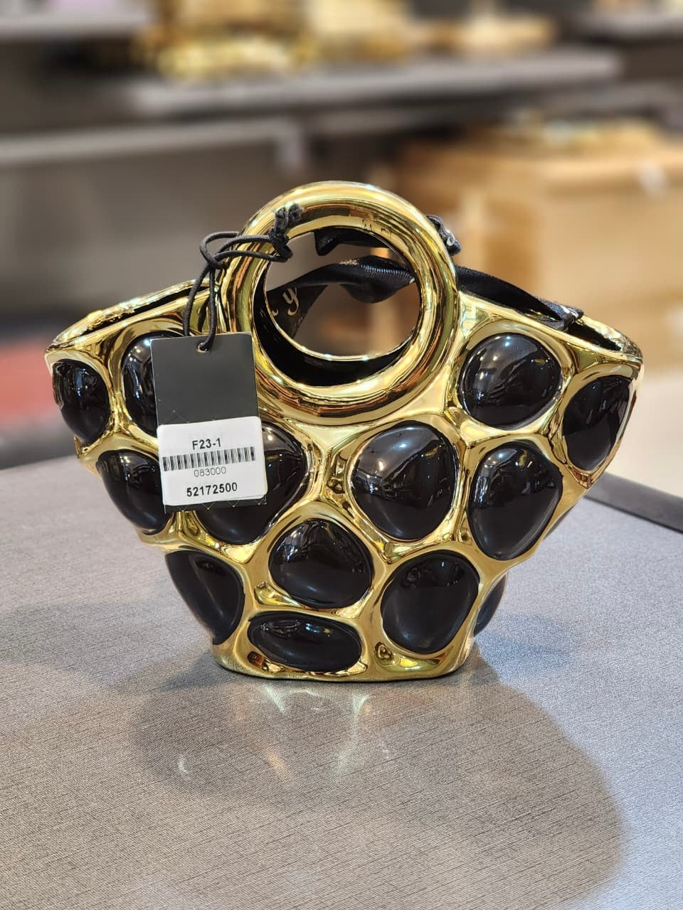 Elegant Gold and Black Ceramic Bubble Vase