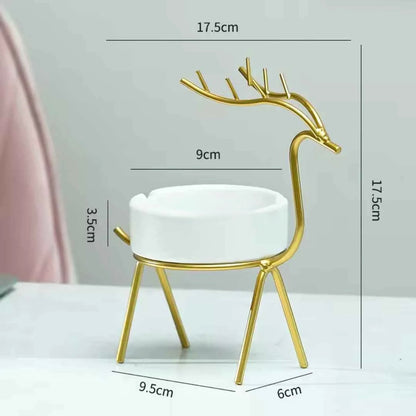 METALLIC GOLDEN GAZELLE STYLE ASH TRAY DECOR FOR TABLE AND HOME