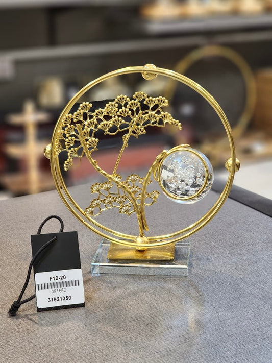 Elegant Golden Bonsai Tree Metal Ornament with Crystal Bubble Orb