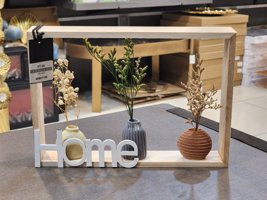 Rustic Wood "Home" Shadow Box with Miniature Vases