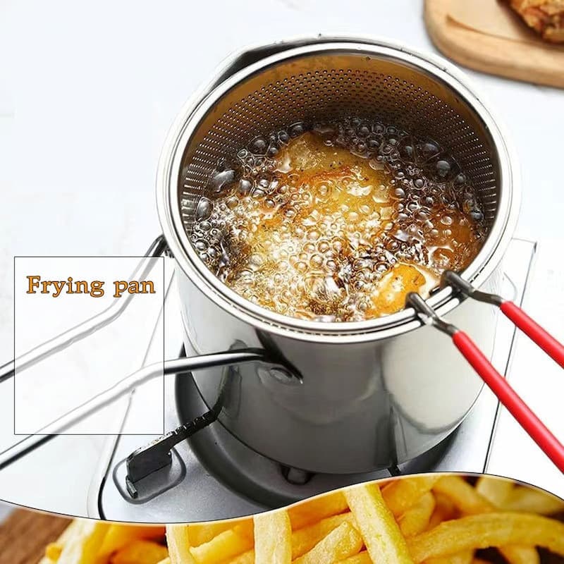 1200ml Stainless Steel Mini Deep Fryer Pot with Strainer Basket