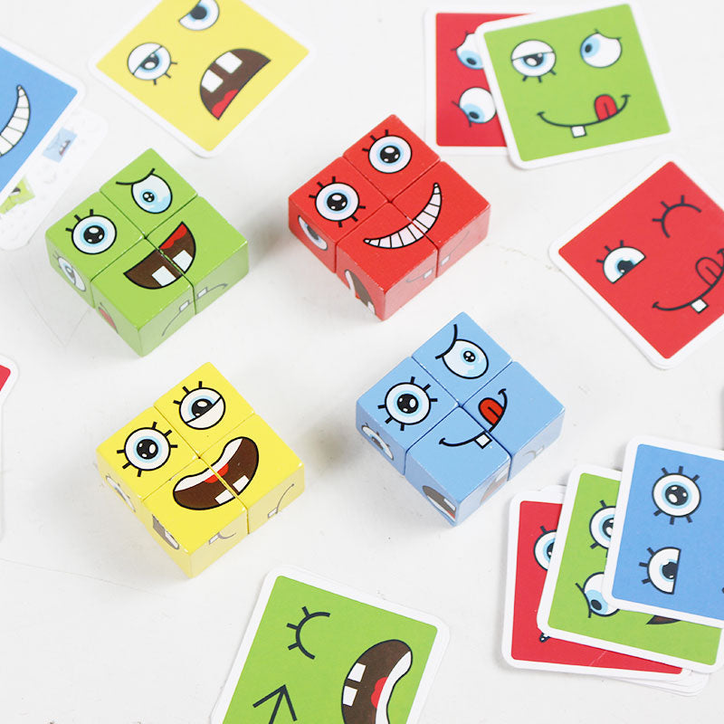 Face Changing Expression Building Blocks Puzzle Game with Storage Tin