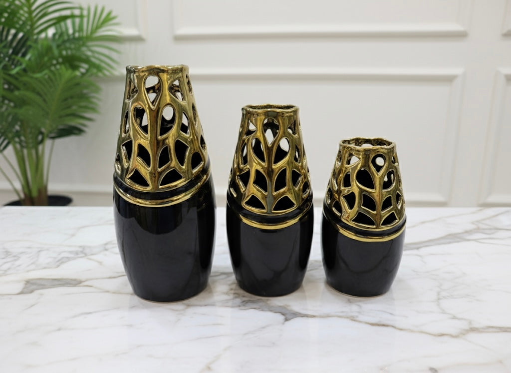 Elegant White and Black Ceramic Vase Set (3 Piece) (Only In Karachi)