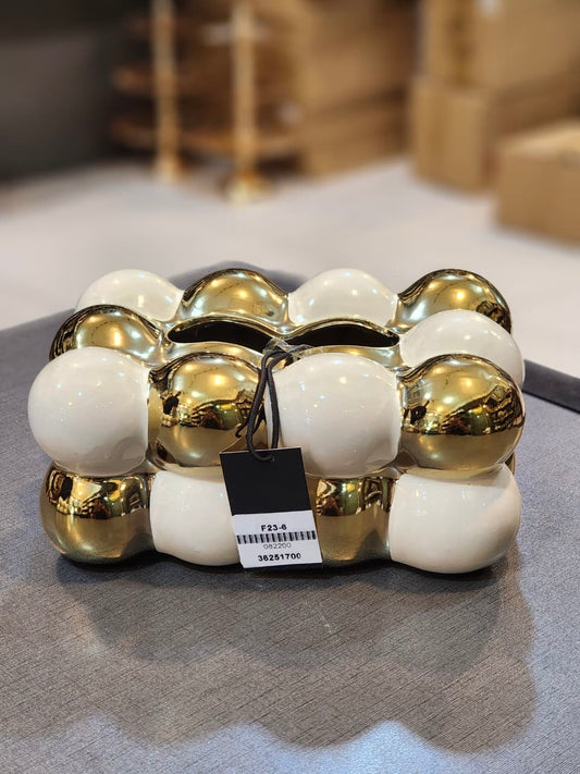 Modern Metallic Gold and White Bubble Ceramic Tissue Box Holder