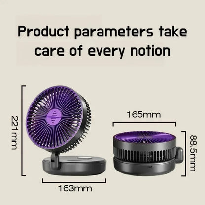 Portable Folding Wireless Desk Fan with Night Light
