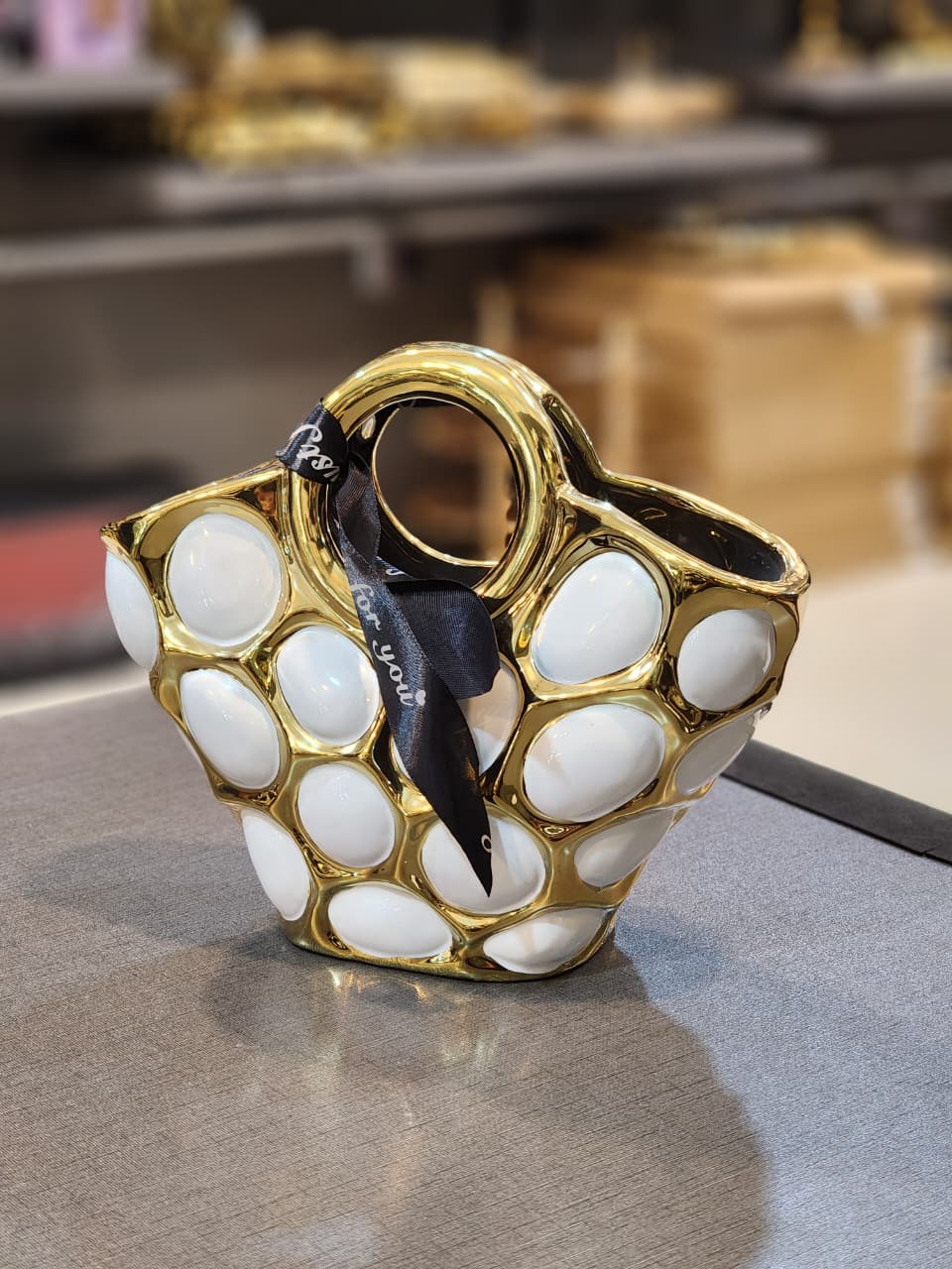 Chic Gold & White Handbag Showpiece