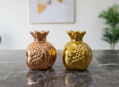 Elegant Gold and Copper Pomegranate Decorative Vases