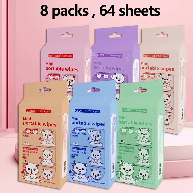 Mini Portable Wet Wipes Value Pack (64 Wipes Total)