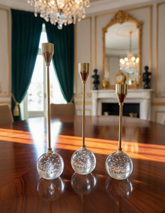 Elegant Mid-Century Modern Sphere Candle Holders Set (3 Pieces)