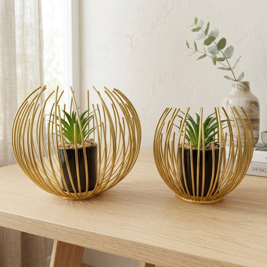 Modern Gold Wire Decorative Planter Set (2-Piece)