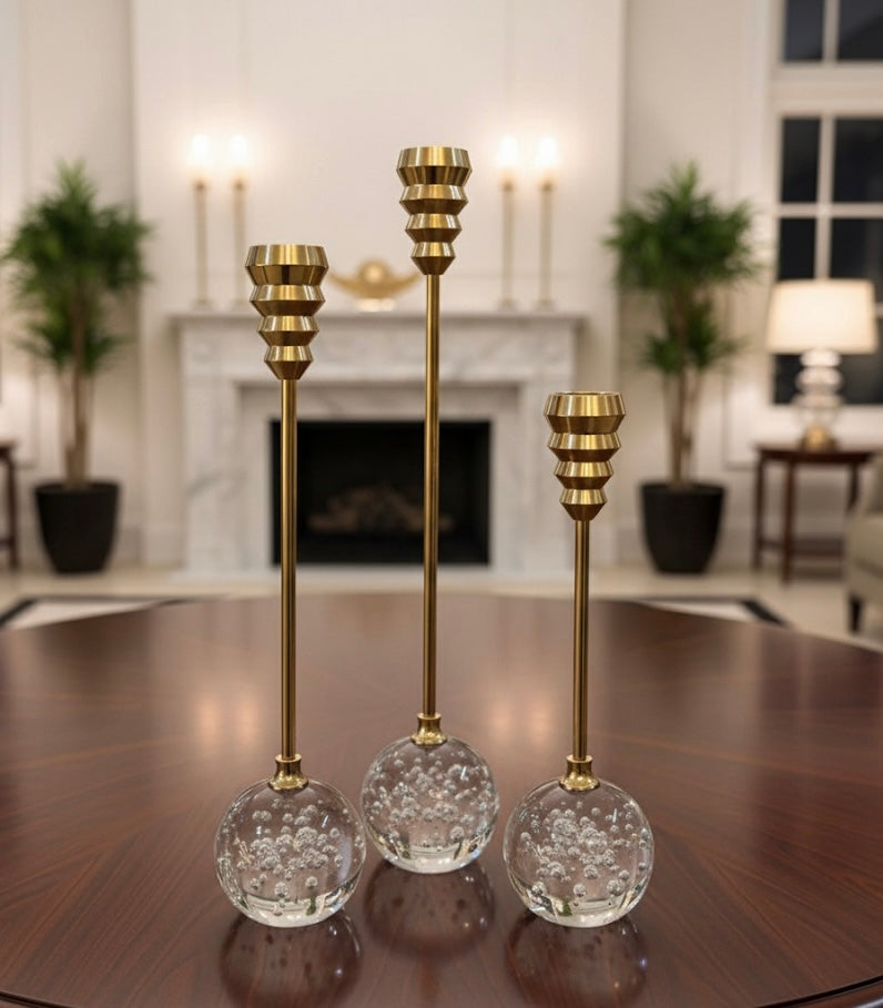 Elegant Metal Candle Holders with Bubble Glass Orbs