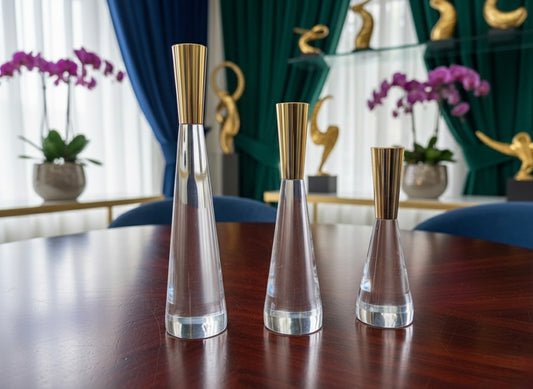 Luxury Crystal Taper Candle Holders with Gold Accent (Set of 3)