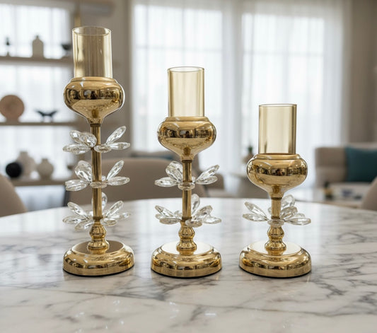 Golden Crystal Candelabra Trio Set (3 Piece)