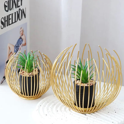 Modern Gold Wire Decorative Planter Set (2-Piece)