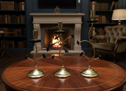 Elegant Brass "Tree of Life" Candelabra Set (3-Piece)