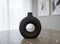 Modern Ribbed Matte Black Ceramic Donut Vase