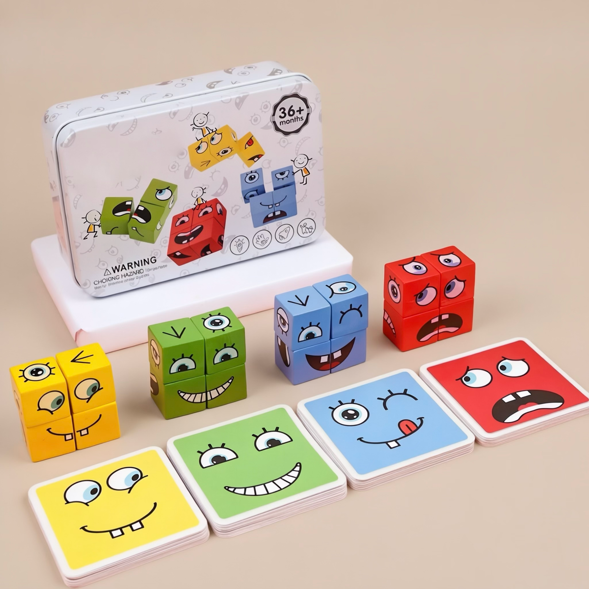Face Changing Expression Building Blocks Puzzle Game with Storage Tin