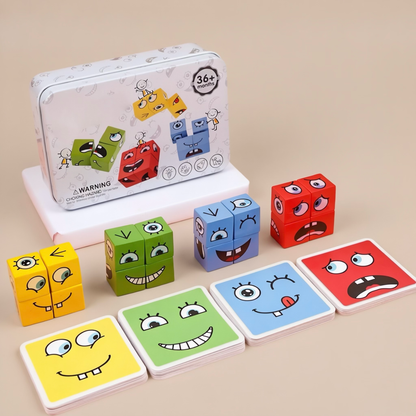 Face Changing Expression Building Blocks Puzzle Game with Storage Tin