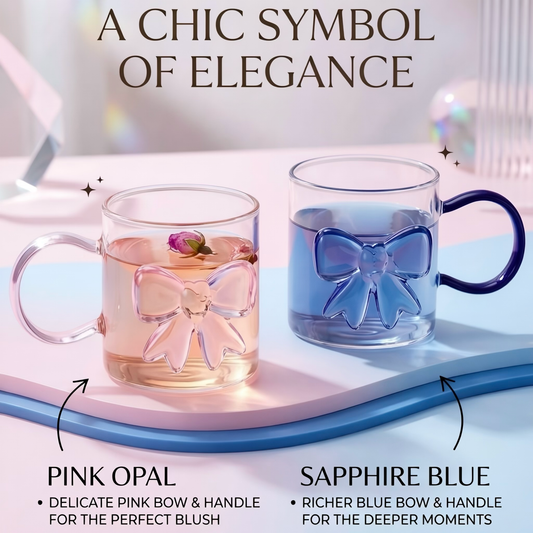Elegant Bow Glass Mug with Matching Ribbon Accent & Handle