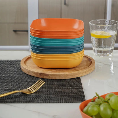 10pcs Colorful Plastic Plate Set with Storage Caddy