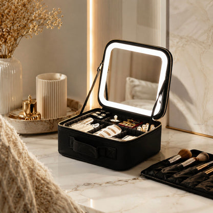 LED Cosmetic Bag With Mirror & USB Charging