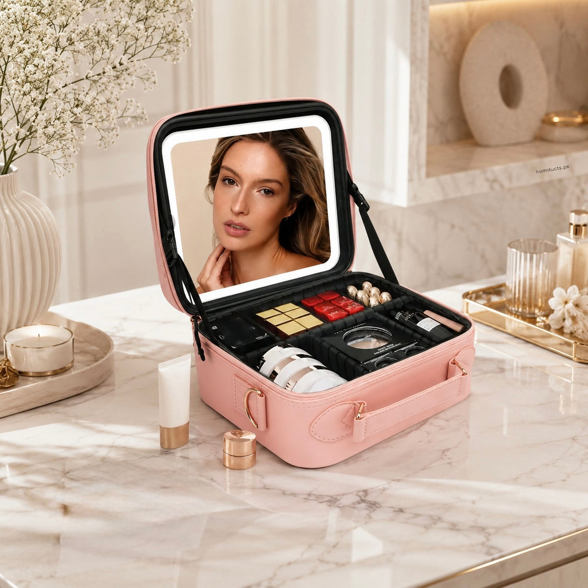 LED Cosmetic Bag With Mirror & USB Charging