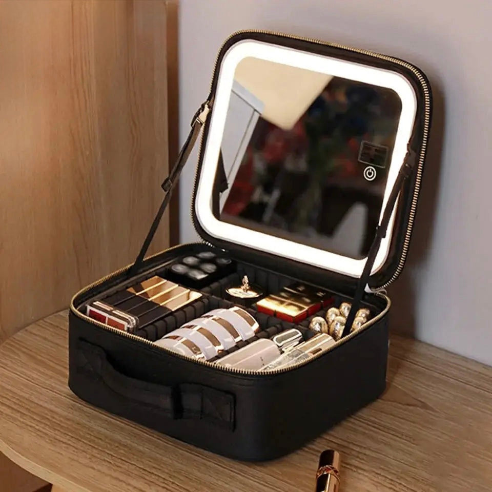 LED Cosmetic Bag With Mirror & USB Charging