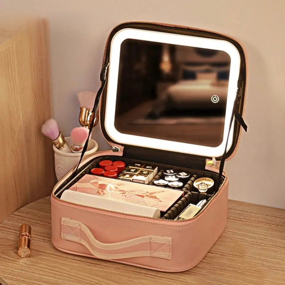 LED Cosmetic Bag With Mirror & USB Charging
