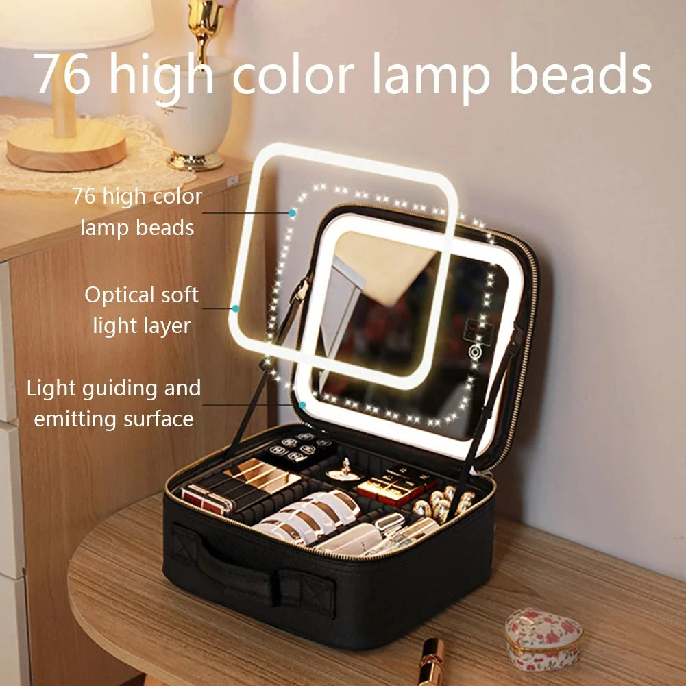 LED Cosmetic Bag With Mirror & USB Charging