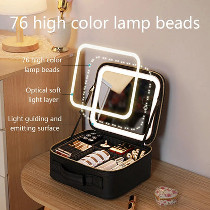 LED Cosmetic Bag With Mirror & USB Charging