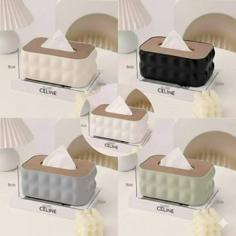 Decorative Square Tissue Box With Wooden Lid