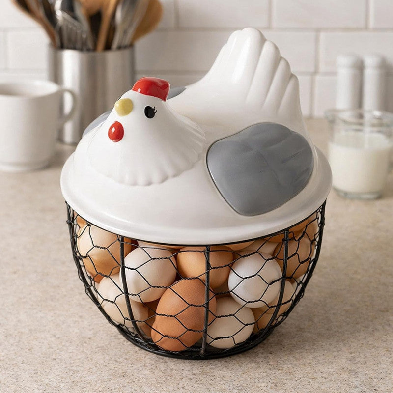 Hen Shaped Egg Basket With Lid Portable Storage
