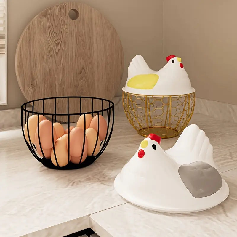Hen Shaped Egg Basket With Lid Portable Storage