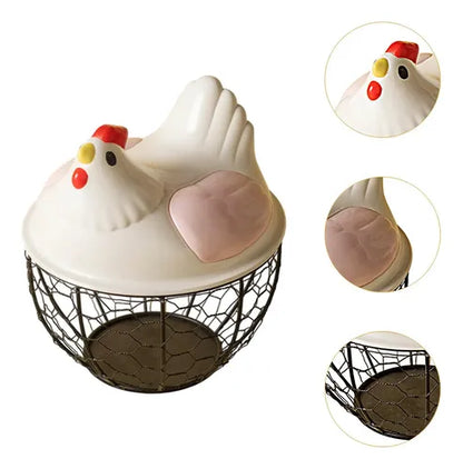 Hen Shaped Egg Basket With Lid Portable Storage