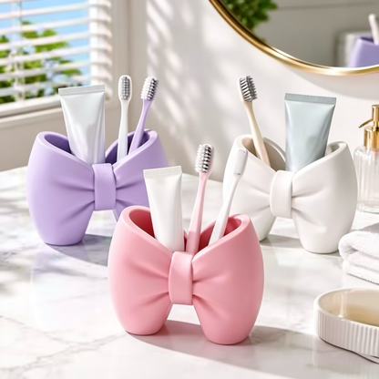 Bow Shaped Makeup Brush And Toothbrush Organizer