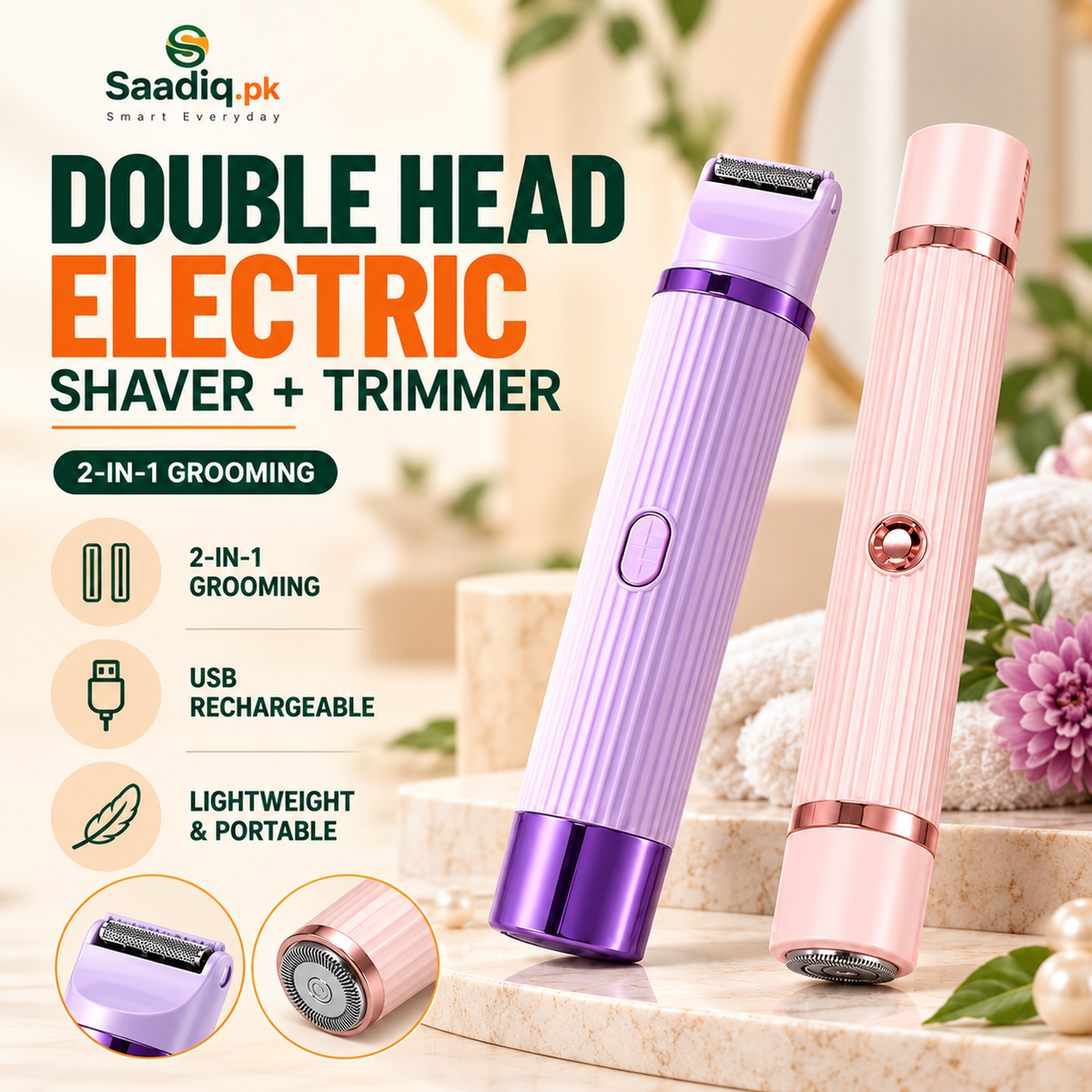 2-in-1 Double Head Electric Shaver and Trimmer for Women