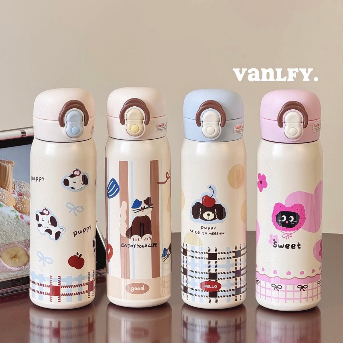 Cartoon Thermos Stainless Steel Double Straw Cup