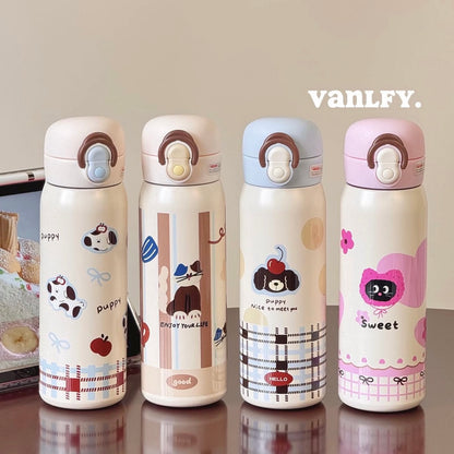 Cartoon Thermos Stainless Steel Double Straw Cup