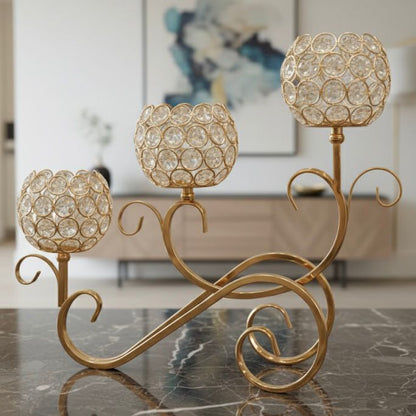 Gold Three-Tiered Crystal Candle Holder