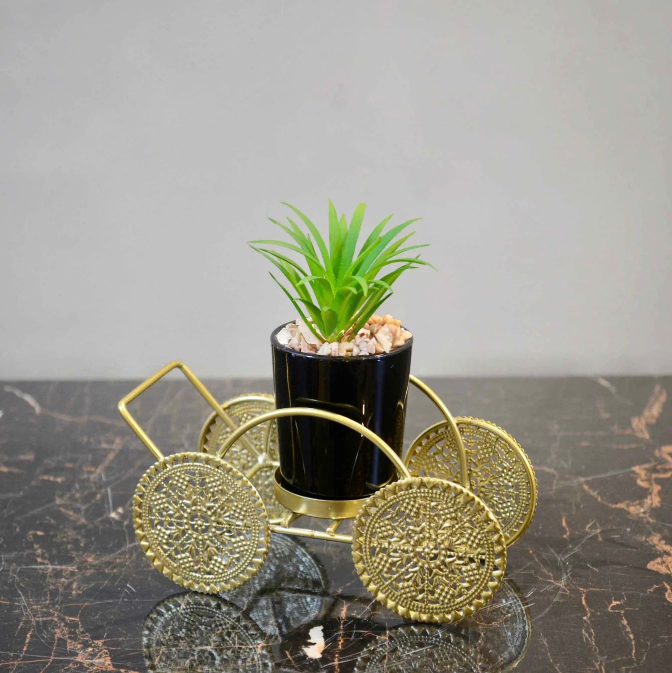 Gold Metal Cart With Planter