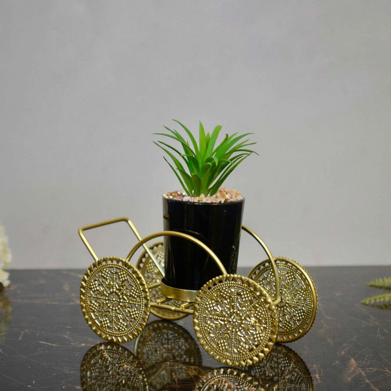 Gold Metal Cart With Planter