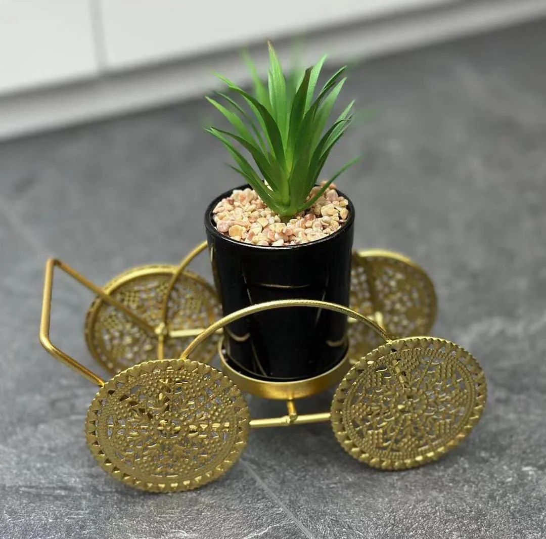 Gold Metal Cart With Planter