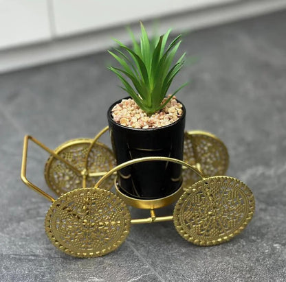 Gold Metal Cart With Planter