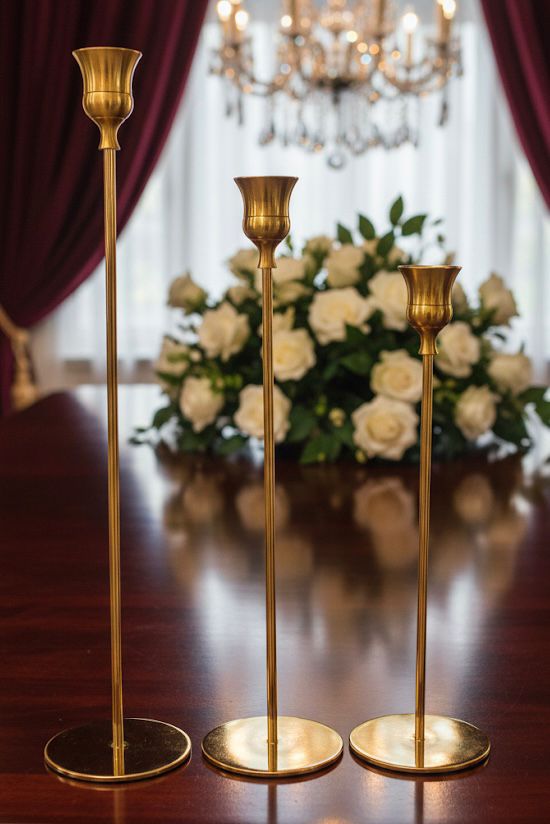 Gold-Colored Taper Candle Holders Set (Three Pieces)