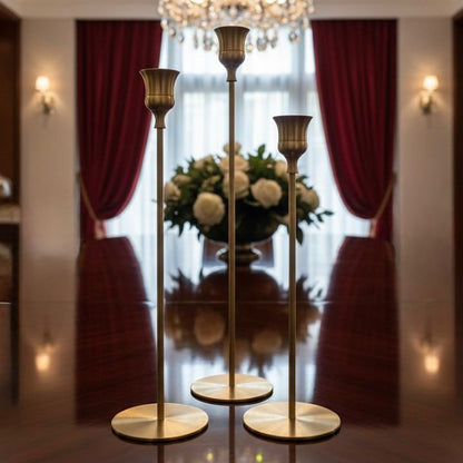 Gold-Colored Taper Candle Holders Set (Three Pieces)