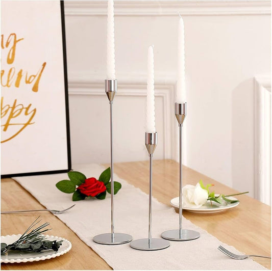 Silver Metal Taper Candle Holders