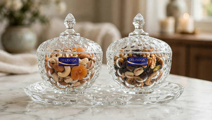 Delisoga Candy Dish Set of 3 Glass Jars with Tray
